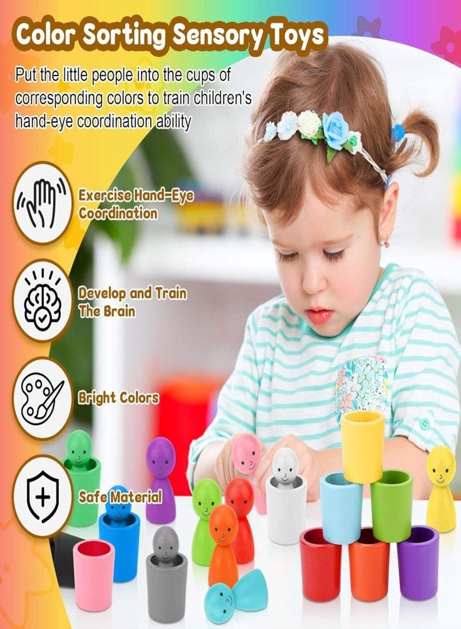 RITHVI STORE Color Sorting Cups Toy for Toddlers | 12 Wooden Matching Dolls with Cups | Montessori Stacking & Color Recognition Game | Educational Preschool Learning Toy for Kids 3+ Years - Image 4